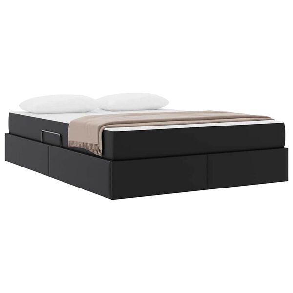 vidaXL Lit avec rangement et matelas avec matelas 2 pcs Noir Cuir
