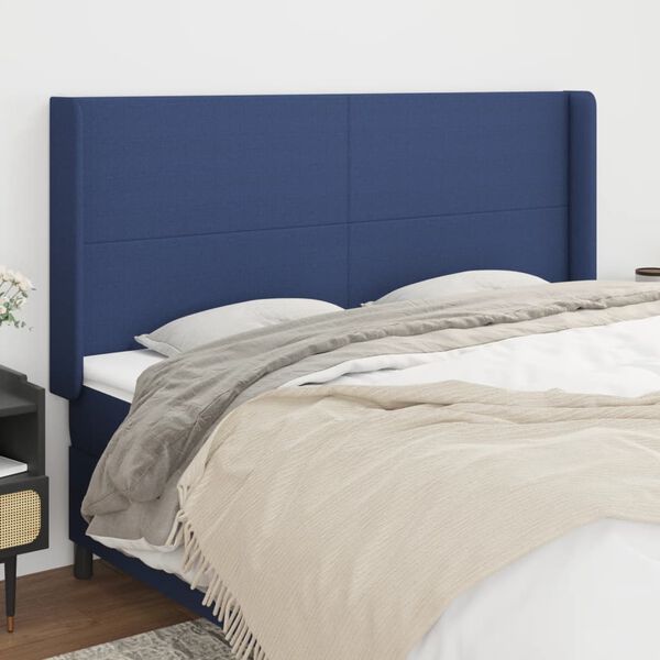 vidaXL T&ecirc;te de lit avec oreilles Bleu 203x16x118/128 cm Tissu