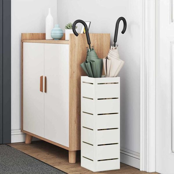 vidaXL Porte-parapluie avec stockage Blanc 15,5 x 15,5 x 49 cm Acier