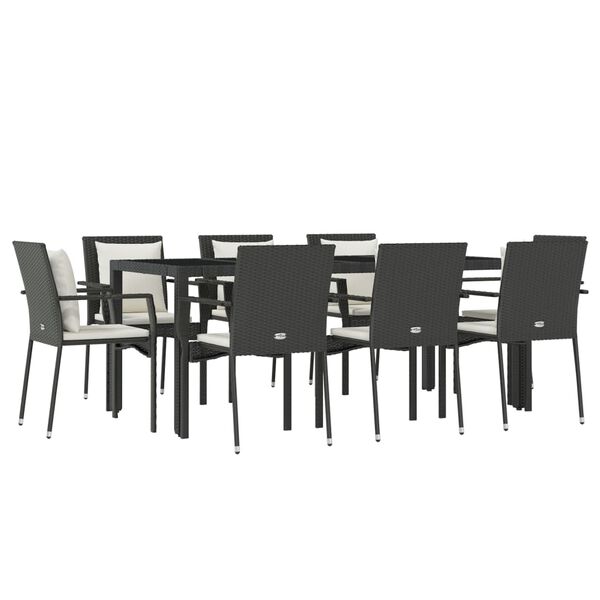 vidaXL Ensemble &agrave; manger jardin 9pcs et coussins noir r&eacute;sine tress&eacute;e