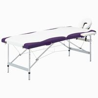 vidaXL Table de massage pliable 2 zones Aluminium Blanc et violet