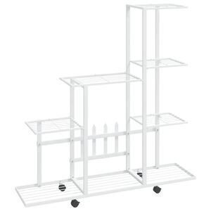vidaXL Support pour plantes sur roues 94,5x25x92,5 cm Blanc M&eacute;tal