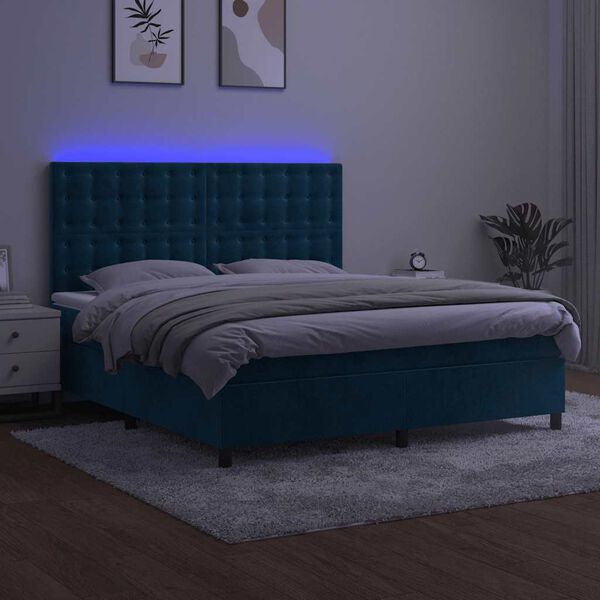 vidaXL Sommier &agrave; lattes de lit matelas et LED Bleu fonc&eacute; 180x200 cm