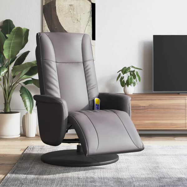 vidaXL Fauteuil inclinable de massage repose-pieds gris similicuir