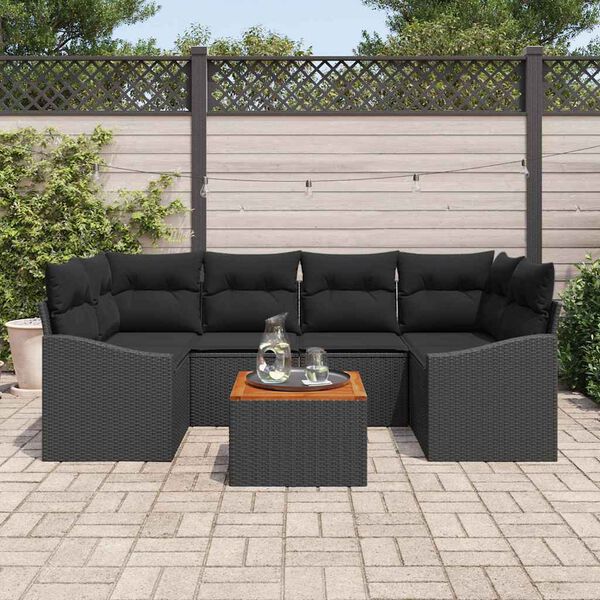 vidaXL Ensemble de canap&eacute; de jardin avec coussin 7 pcs Noir polyrotin