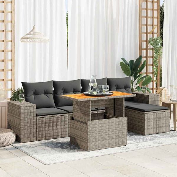 vidaXL Salon de jardin 6 pcs avec coussins gris r&eacute;sine tress&eacute;e