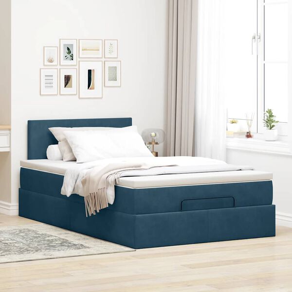 vidaXL Cadre de lit ottoman avec matelas bleu fonc&eacute; 120x200 cm velours