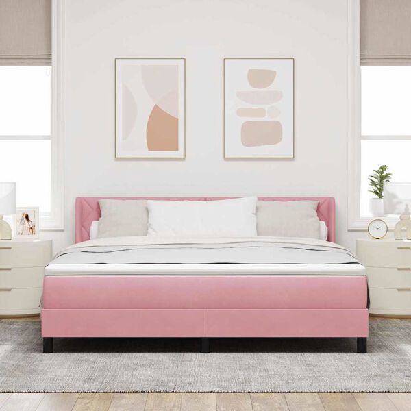vidaXL Lit &agrave; ressorts avec matelas Rose 200 x 180 cm Polyester