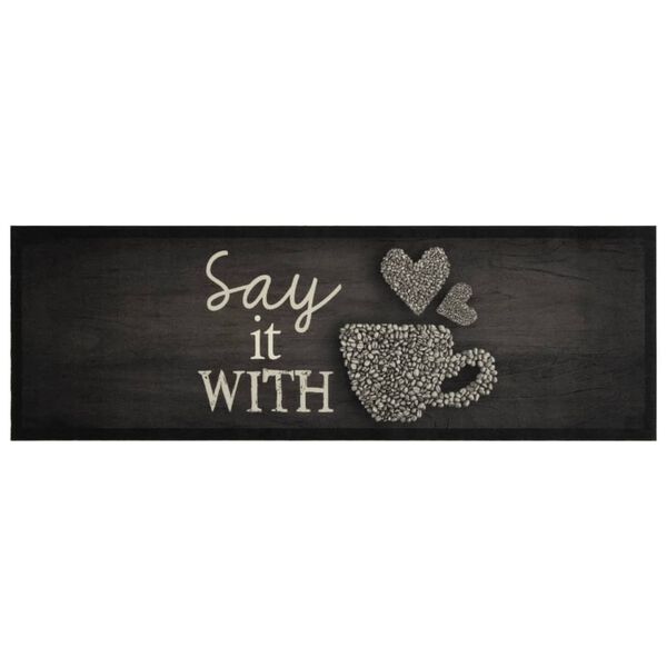 vidaXL Tapis de cuisine lavable imprim&eacute; tasse noir 60x180 cm velours