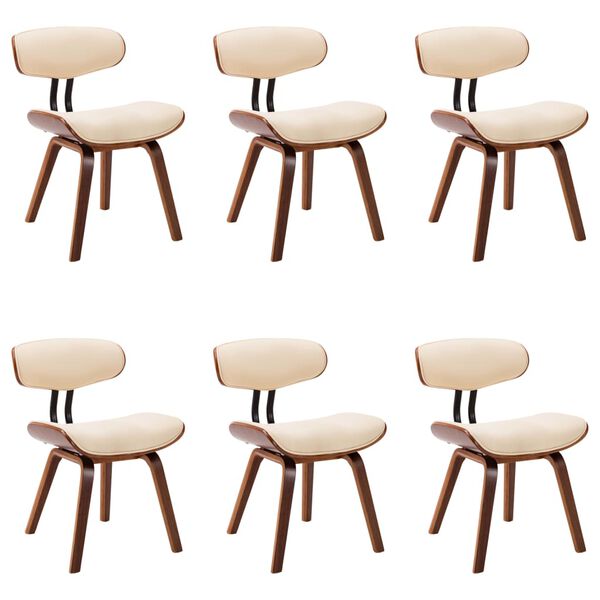 vidaXL Chaises à manger lot de 6 crème bois courbé et similicuir