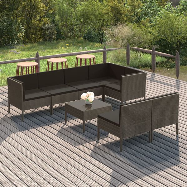 vidaXL Salon de jardin 8 pcs avec coussins r&eacute;sine tress&eacute;e gris