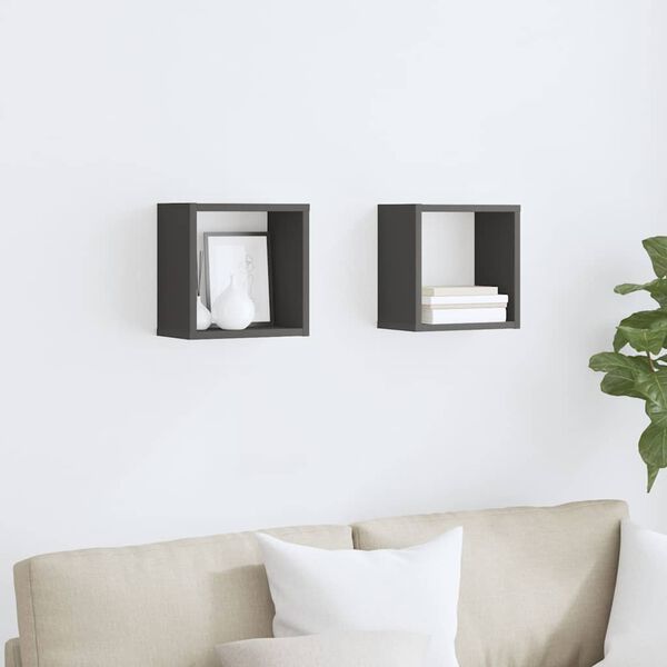 vidaXL &Eacute;tag&egrave;res cube murales 2 pcs Gris 26x15x26 cm