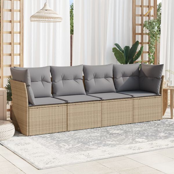 vidaXL Salon de jardin avec coussins 4 pcs beige r&eacute;sine tress&eacute;e