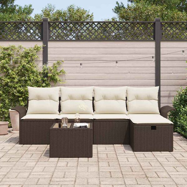 vidaXL Ensemble de canap&eacute; de jardin 6 pcs Marron et Cr&egrave;me polyrotin