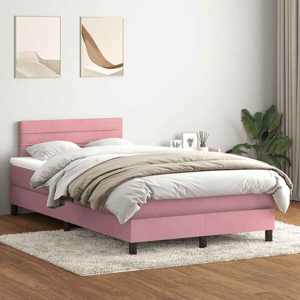 vidaXL Sommier &agrave; lattes de lit avec matelas rose 120x210 cm velours