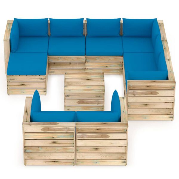 vidaXL Salon de jardin 10 pcs avec coussins Bois impr&eacute;gn&eacute; de vert
