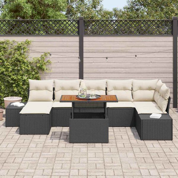 vidaXL Ensemble de canap&eacute; de jardin avec coussin 8 pcs Noir et Cr&egrave;me