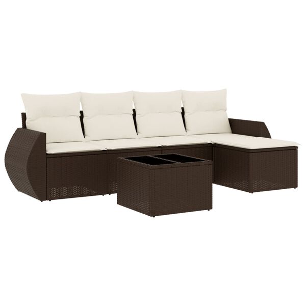 vidaXL Salon de jardin avec coussins 6 pcs marron r&eacute;sine tress&eacute;e