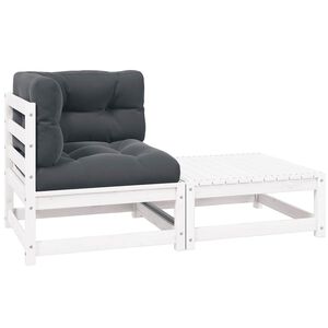 vidaXL Salon de jardin 2 pcs avec coussins Blanc Bois de pin massif