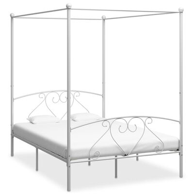 vidaXL Cadre de lit à baldaquin Blanc Métal 140 x 200 cm