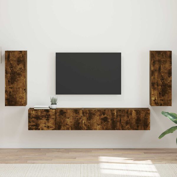 vidaXL Ensemble meuble TV 4 pcs Ch&ecirc;ne fum&eacute; Bois d'ing&eacute;nierie