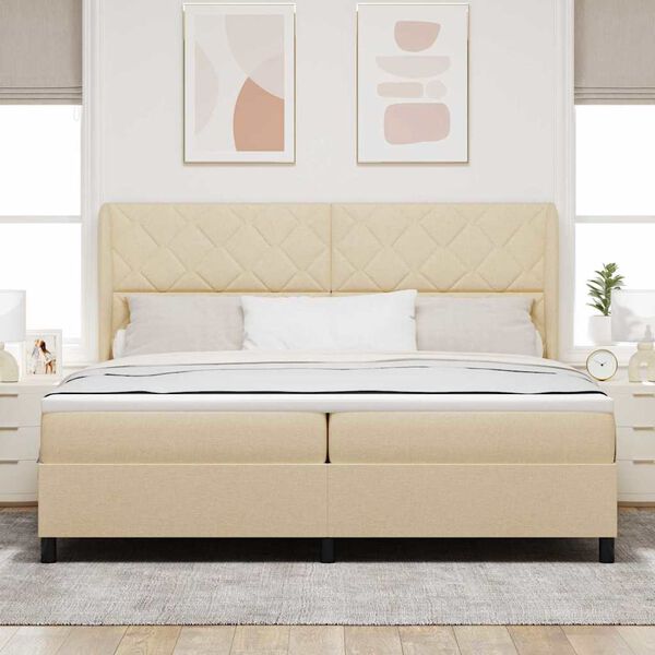 vidaXL Lit &agrave; ressorts avec matelas Cr&egrave;me 200 x 200 cm tissu