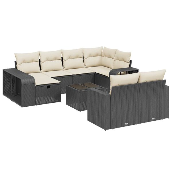 vidaXL Salon de jardin 11 pcs avec coussins noir r&eacute;sine tress&eacute;e