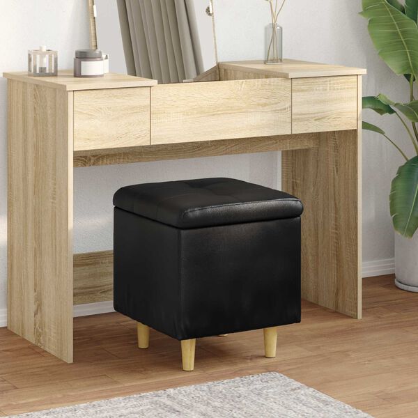vidaXL Pouf de rangement avec coussin Noir 40 x 40 x 45 cm Simili cuir