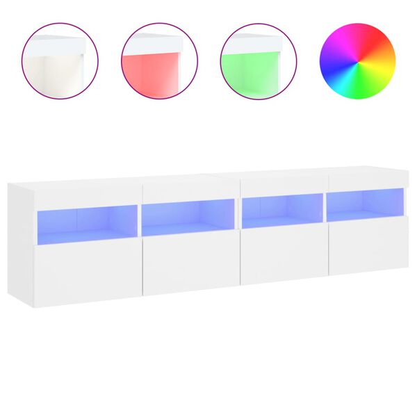 vidaXL Meubles TV muraux avec lumi&egrave;res LED 2 pcs blanc 80x30x40 cm