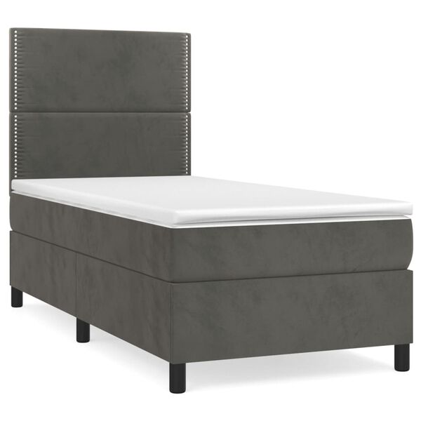 vidaXL Sommier &agrave; lattes de lit et matelas Gris fonc&eacute; 90x200 cm Velours