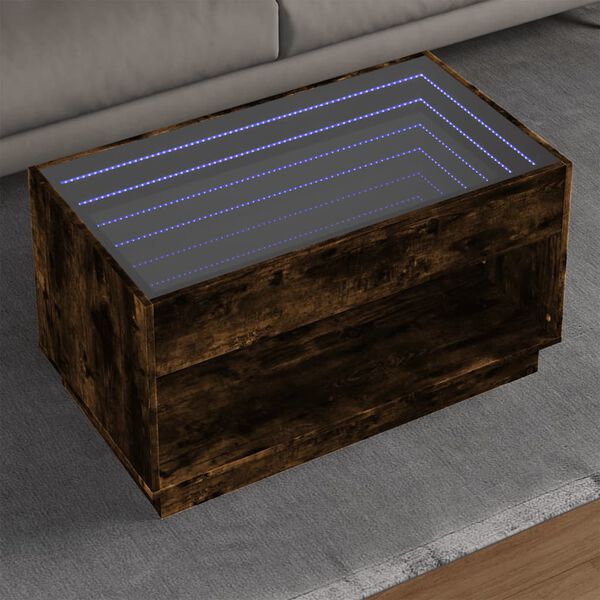 vidaXL Table basse avec LED infini chêne fumé 90x50x50 cm