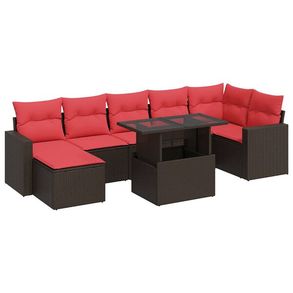 vidaXL Salon de jardin avec coussins 8pcs marron r&eacute;sine tress&eacute;e acacia