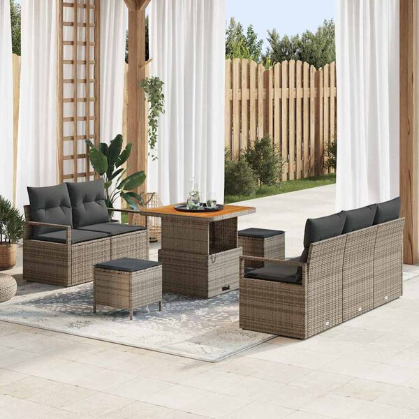 vidaXL Ensemble de canap&eacute; de jardin avec coussin 8 pcs Gris polyrotin
