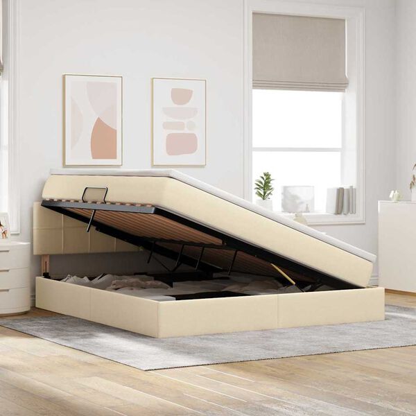vidaXL Lit avec rangement et matelas avec matelas Cr&egrave;me 160 x 200 cm