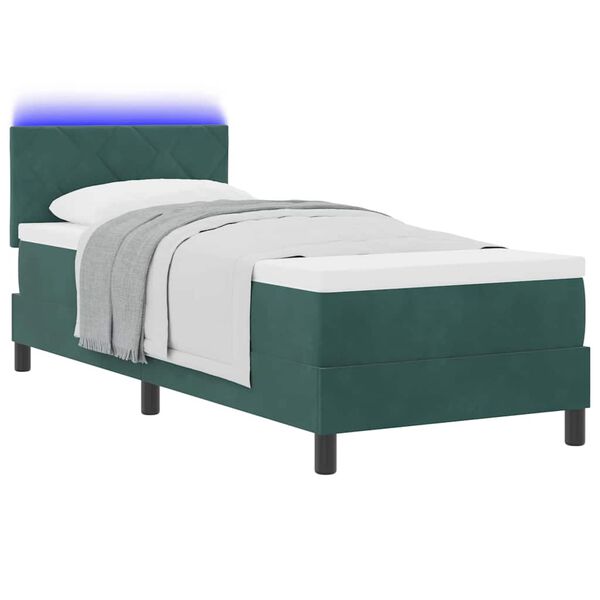 vidaXL Lit à ressort LED avec matelas Vert foncé 80 x 200 cm Velours