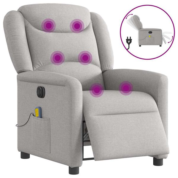 vidaXL Fauteuil de massage inclinable &eacute;lectrique gris nuage tissu