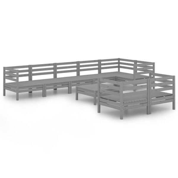 vidaXL Salon de jardin 9 pcs Bois de pin massif Gris