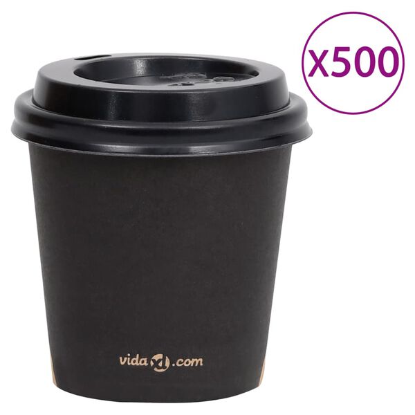 vidaXL Tasses &agrave; caf&eacute; en papier avec couvercles 120 ml 500 pcs Noir