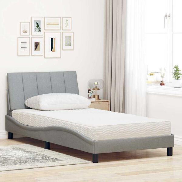 vidaXL Lit avec matelas Hanko gris clair 100x200 cm tissu