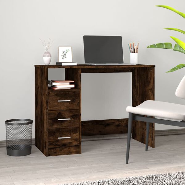 vidaXL Bureau avec tiroirs Ch&ecirc;ne fum&eacute; 102x50x76 cm Bois d'ing&eacute;nierie