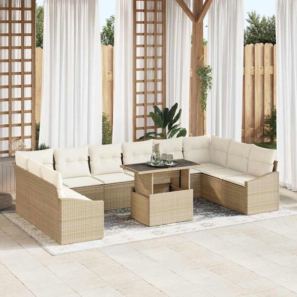 vidaXL Ensemble de canap&eacute; de jardin avec coussin 11 pcs Beige et cr&egrave;me