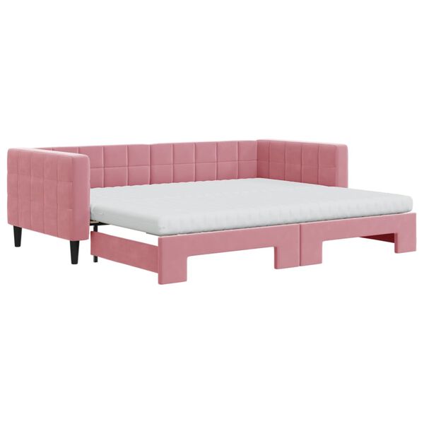 vidaXL Lit de jour avec gigogne et matelas rose 90x200 cm velours