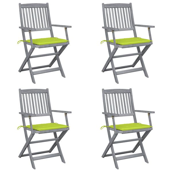 vidaXL Chaises pliables d'ext&eacute;rieur lot de 4 et coussins Bois d'acacia