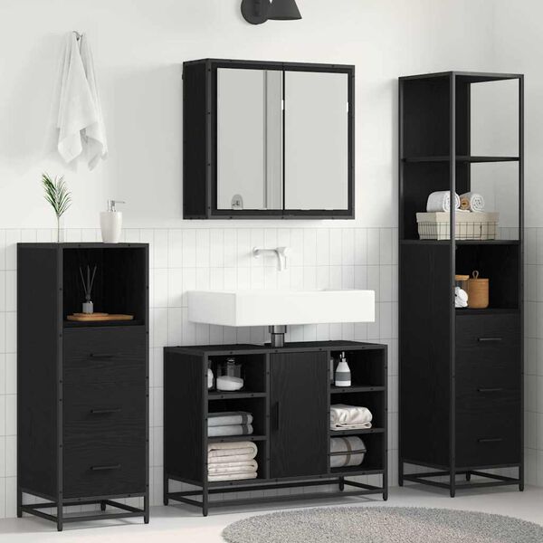 vidaXL Ensemble de mobilier de salle de bain 3 pcs Ch&ecirc;ne noir