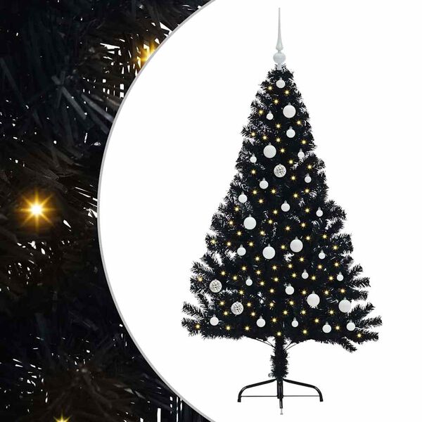 vidaXL Sapin de No&euml;l artificiel pr&eacute;-&eacute;clair&eacute; Noir 150 cm PVC