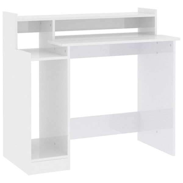 vidaXL Bureau lumières LED Blanc brillant 97x45x90cm Bois d'ingénierie