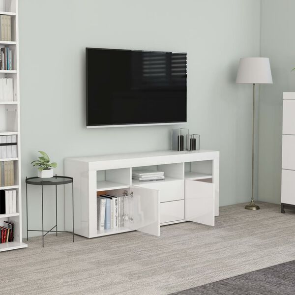 vidaXL Meuble TV Blanc brillant 120x30x50 cm Bois d'ingénierie