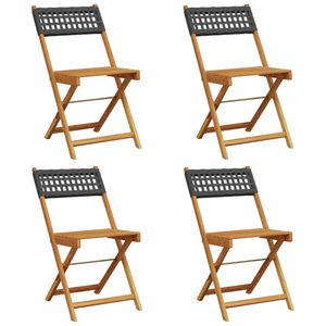 vidaXL Chaises de jardin pliantes lot de 4 noir poly rotin bois massif