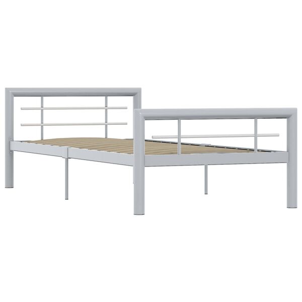 vidaXL Cadre de lit sans matelas gris et blanc m&eacute;tal 90x200 cm