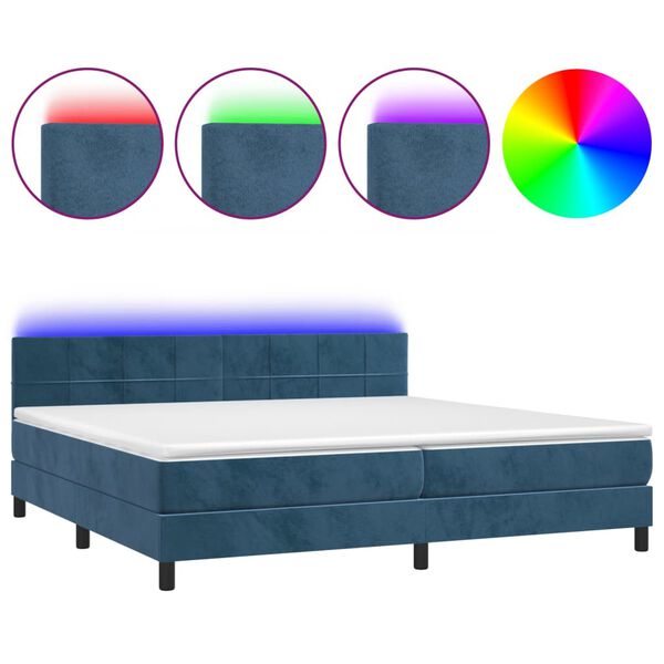 vidaXL Sommier &agrave; lattes de lit avec matelas LED Bleu fonc&eacute; 200x200 cm